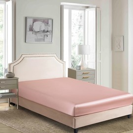 Satin Fitted Sheet, Twin Fitted Sheet Only, 1 - Piece Ultra Soft Deep Pocket Single Silk Bottom Bed Sheet Twin - Old Rose