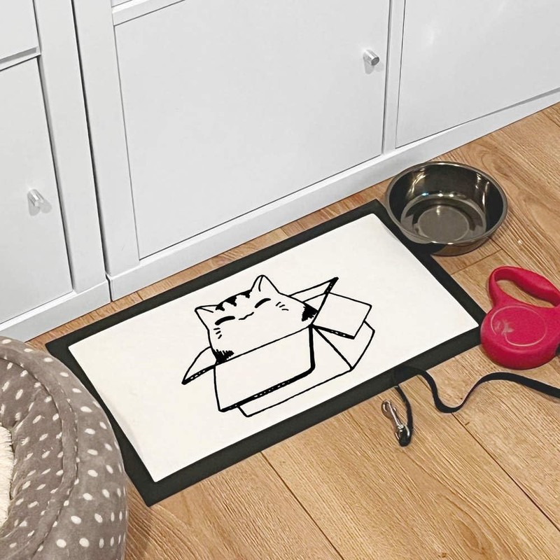 'Cat Sat In Box' Pet Feeding Mat (PM00007227)