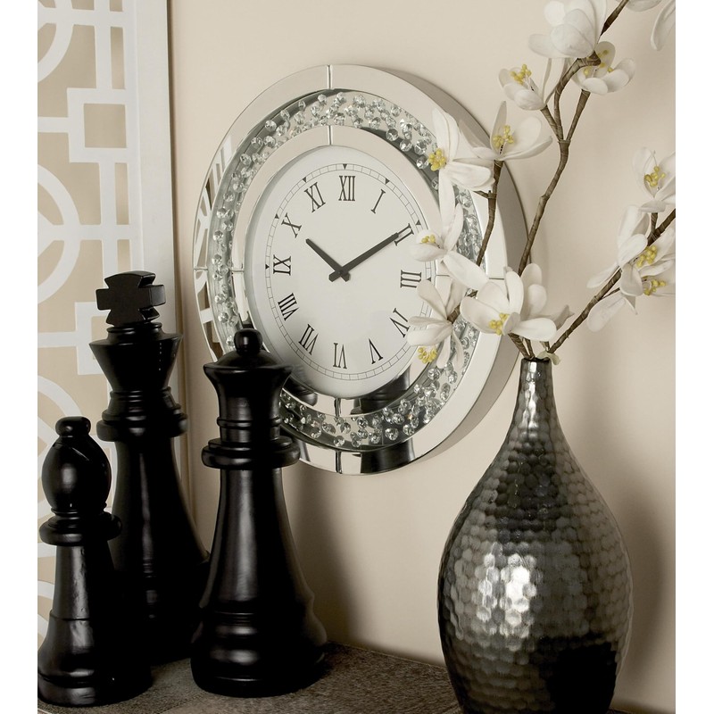 Deco 79 Glass Decorative Wall Clock Mirrored Wall Clock for