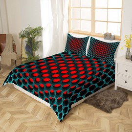 3D Honeycomb Boys Bedding Set Geometric Men Duvet Cover Set for Kids Teens Three-Dimensional Honeycomb Bedding & Linen Lifelike Stereoscopic Dense Hole Teal Blue Red Bedding & Linen 2 Pcs Single