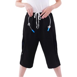 SOEDZUNG Unisex Catheter Pants with Double Pockets for Nephrostomy Foley Suprapubic Biliary Drainage Incontinence Care Comfortable Breathable(Black,XL)