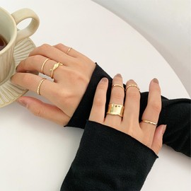 SJBAUTYO Pack of 8 Rings Gold for Women Rings Stackable Open Thumb Rings Set for Women Trendy Stacking Rings Set Minimalist Finger Rings Set