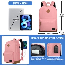 Goloni Classic Backpack with USB Charging Port,Water Resistant Anti-Theft Travel Backpack for Men & Women,Laptop Backpack,Fits 17.3 Inch Laptop,Pink