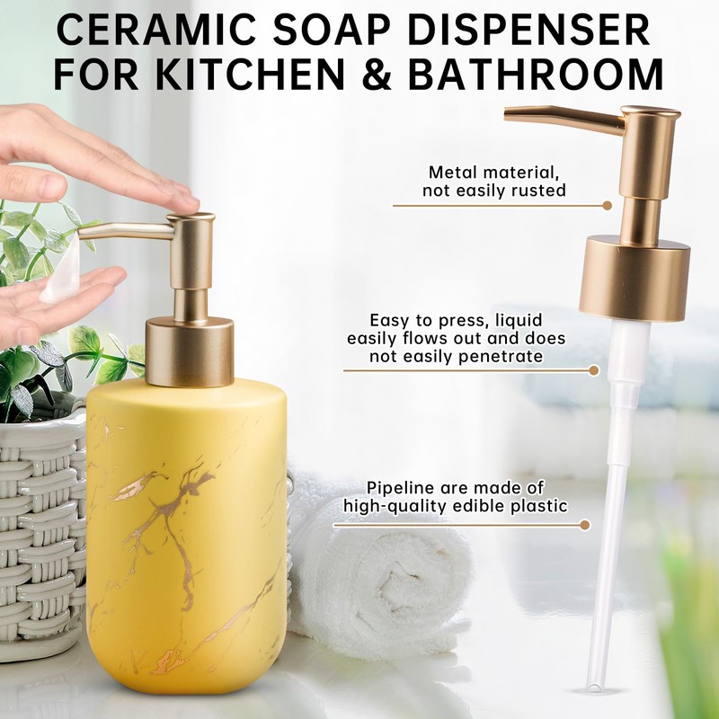 Gold Soap Dispenser Bathroom,Hand Soap Dispenser with Marbling,Soap Dispenser Ceramic