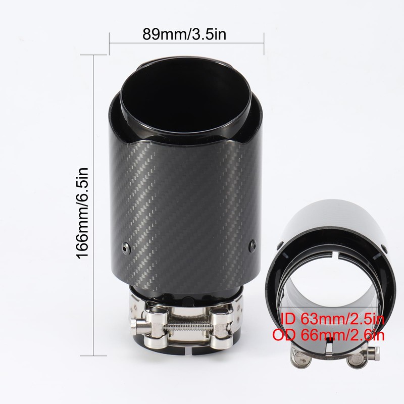 Carbon Fiber Exhaust Tip 2.5 Inlet 3.5 Outlet Gloss Black