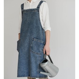 Turbokey Denim Apron with Pockets for Cooking, Gardening Aprons for Women, Bib Jean Apron for Arts Cafe Work (Dark Blue)