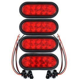 ROULERUS seller-ADarkeningMask$$$ (4) Trailer Truck LED Sealed RED 6" Oval Stop/Turn/Tail Light Marine Waterproof Including 3-pin water tight plug DOT/SAE with wires and Grommet