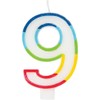 Unique Vibrant Rainbow Border Number "9" Birthday Candle - Multicolored