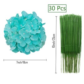 FagusHome 30 Pcs Silk Hydrangea Heads Artificial Flowers Heads and Stems Fake Hydrangea Flowers for Home Wedding Decor (Fluorescence Blue)