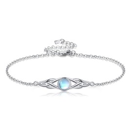 POPLYKE 925 Sterling Silver Celtic Bracelets for Women Irish Moonstone Bracelet Knot Viking Moonstone Jewelry