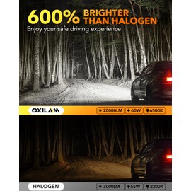 OXILAM 9012/HIR2 Fog Light Bulbs, 6500K Cool White, 6X Brighter than Halogen, IP68 Waterproof, Plug and Play, Pack of 2