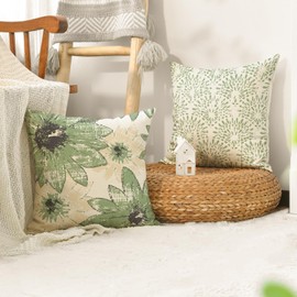Artoid Mode Green Retro Daisy Spring Cushion Covers Set of 4 40 x 40 cm Seasonal Decorative Cushion Cover Couch Living Room Decoration
