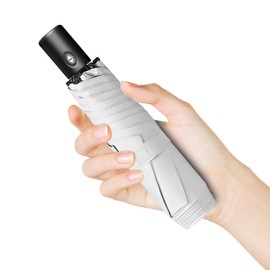 Trenovo Automatic Travel Mini Umbrella, Compact Folding Small Pocket Umbrellas for Purse Wallet, UV Sun Rain Protection, Lightweight Portable Design Fits in Backpack for Women Men Kids (White)