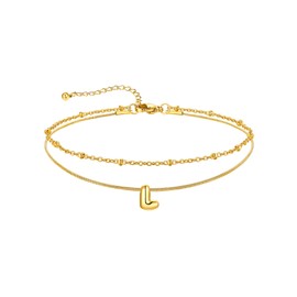 U7 Gold Initial Ankle Bracelets for Women Waterproof,Layered 14K Gold Plated Letter Anklets for Women No Tarnish,Summer Beach Anklet with Initial L