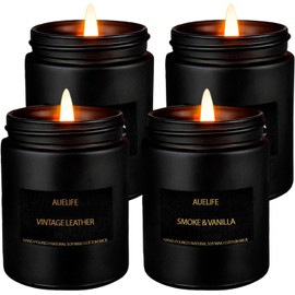 Bluelander Set de 4 Velas Aromáticas, Vela de Vainilla, Roble Antiguo, Lavanda, Cuero Antiguo, Tarro Reutilizable, Cera de Soja, Velas Decorativas, Aromaterapia Alivio del Estrés y Relajación