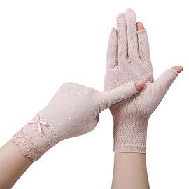 Tidyworm Women's UV Protection Gloves, Fingerless, Anti-slip, Smartphone Compatible, Short Gloves, UV Protection, Sunscreen, Thin, Summer Gloves, For Driving, Bicycle, Commuting, C Pink