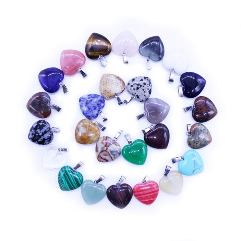 OHPHCALL Natural Stone Heart Pendants Necklace Accessories Jewelry Crafting Set