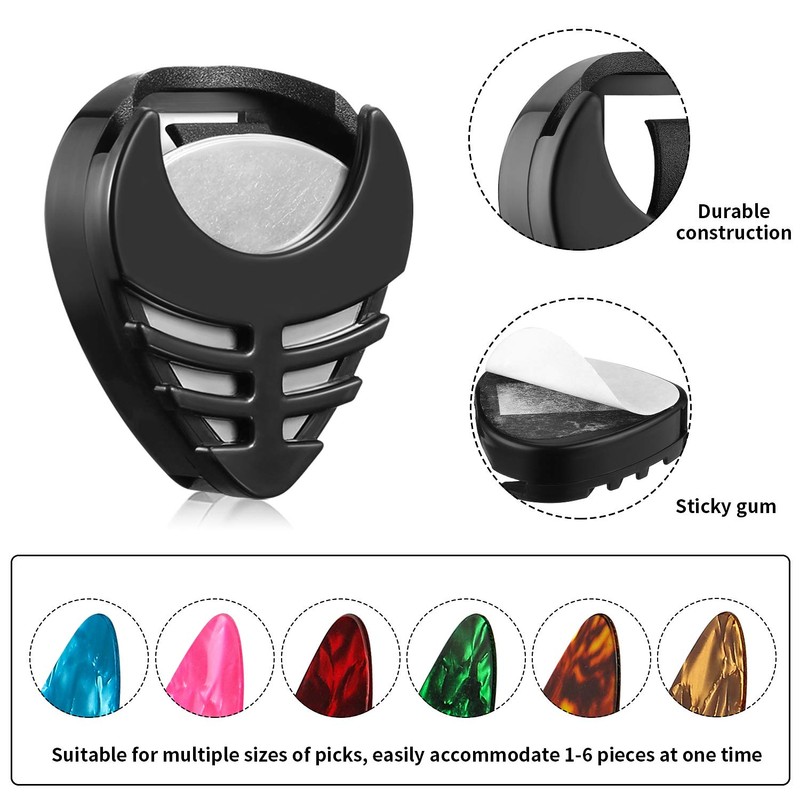 Frienda 6 Pieces Guitar Pick Holder Stick-on Pick Holder Black