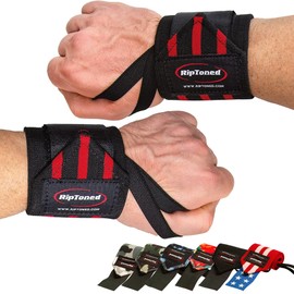 Rip Toned 18" Stiff Wrist Wraps for Maximum Support – Adjustable & Machine-Washable Wrist Straps for Weightlifting & Heavy Workouts – USPA Approved for Men & Women – Red