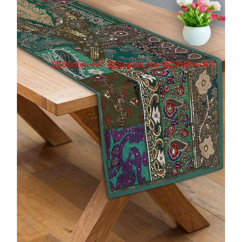 Ethnic Cotton Decorative Indian Dinning Art Table Patchwork Beads Embroidered