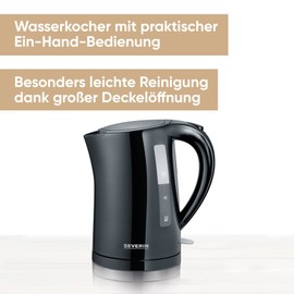 SEVERIN Wasserkocher 1,5 L, leistungsstarker und kompakter Wasserkocher in hochwertigem Design, elektrischer Wasserkocher mit Kalkfilter, schwarz, WK 3498, 23.4