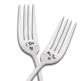 I Do Me Too Forks - Fiance Fiancee Engagement Gifts for Him Her Couples Wedding Day Gifts for Groom Bride Engaged Gifts for Women Men Couple Christmas Birthday Gifts for Wife Husband Fork Set 2 Pcs