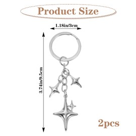 Teaaha Pack of 2 Y2k Star Keyrings, Stainless Steel Key Ring, Aesthetic Keyring, Silver Keyring for Handbag, Backpack, Car, Bag Charms, Bag Charms, silver, Unit size