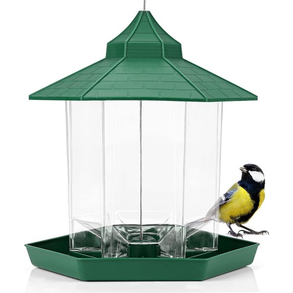 WILDLIFE FRIEND Hanging Bird House, Green Plastic Bird Feeder for Garden, Balcony, Patio, Feeding Lantern for Tits, Sparrows