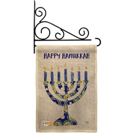Breeze Decor Hanukkah Menorah Garden Flag Set Wall Holder Winter Candle Bonsai Jewish Chanukah David Small Decorative Gift Yard House Banner Double-Sided Made in USA 13 X 18.5