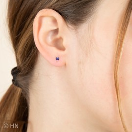 Sterling Silver Blue Cubic Zirconia Earrings - Size: 3mm Very small & discreet. Gift Boxed. Sapphire Blue Cubic Zirconia Earrings. 5550DB