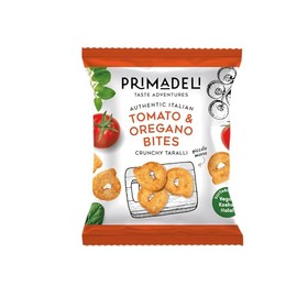 Primadeli - Crunchy Taralli - Tomato & Oregano Bites - Vegan - 25g x 24 bags (25g (Pack of 24), Tomato & Oregano Bites)