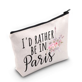 LEVLO Funny Eiffel Tower Cosmetic Make Up Bag France Paris Travelers Gifts i'd Rather Be In Paris Makeup Zipper Pouch Bag For Women Girls, Be In Paris, Make Up Bag