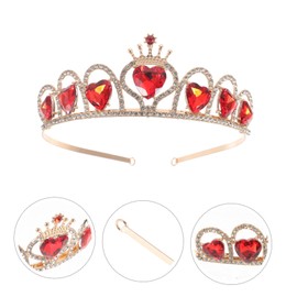 LALADEFIEE Love Crown Headband Crown Hair Accessories Baroque Princess Wedding Bridal Queen of Heart Crown Crowns Bridal Hair Tiaras Wedding Hair Accessories Rhinestone Crown Acrylic Red