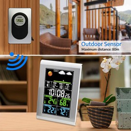 Wetter Uhr, Drahtloses Innen Thermometer Im Freien mit Farbdisplay, Atomuhr für die Wetter Vorhersage zu Hause, Große Digitaluhr, Trend Tracker