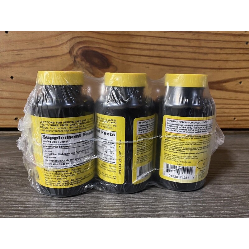 Rexall Calcium Magnesium and Zinc Multimineral 3pk 180 Caplets EXP:6/26