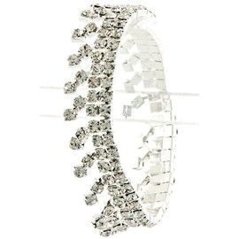 Fashion Collection Dripping Rhinestone Bridal Bridesmaid Bracelet Stretch Style Silver Tone