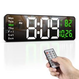 Zgrmbo 16-inch Digital Wall Clock with Remote Control, Large Display Digital Clock with Date, Indoor Temp, Week, 12/24H, Auto Dimming, A Wall Clock Suitable for Living Room, Warehouse, Shop, Gym