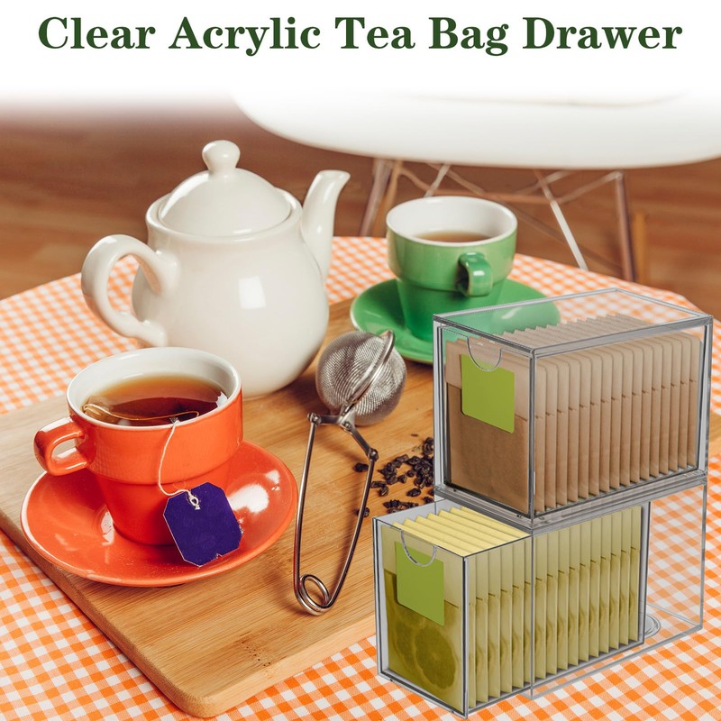 6 Pack Clear Acrylic Tea Bag Organizer Drawer, Stackable Tea