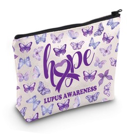 JXGZSO Lupus Awareness Gift Purple Butterfly Lupus Warrior Cosmetic Bag Lupus Warrior Survivor Gift (Lupus Awareness Bag)