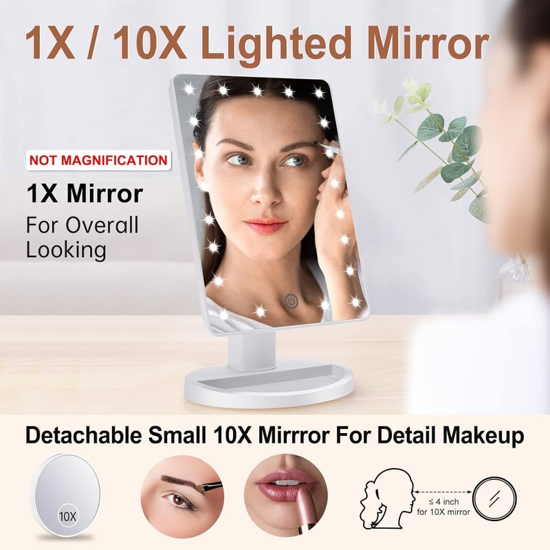 Espejo Maquillaje Iluminado LED Aumento 10x Espejo 21 Luces Táctil