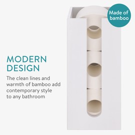 Navaris Bamboo Toilet Paper Storage - Narrow Free Standing Toilet Paper Holder Tower Organizer for Bathroom - Storage for 3 Toilet Rolls - White