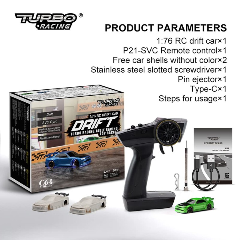 FLYCOLOR Turbo Racing 1:76 Scale Drift RC Car with Gyro
