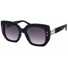 Dweebzilla Womens Oversized Elegant Square Luxury Jackie O Sunglasses (Glossy Black & Gold Frame, Black Gradient Lenses)