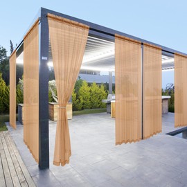 youleyar Outdoor Sheer Curtains for Patio Waterproof - 4 Panels Linen Look Rod Pocket Curtain Light Filtering Outside Drapes for Living Room, Pergola, Cabana, Gazebo, 52" W x 108" L, Beige