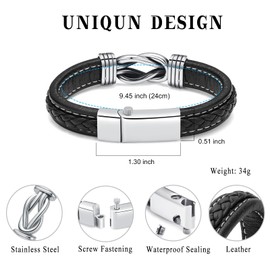 Oinsi Infinity Urn Bracelet for Ashes Memorial Keepsake Cuff Bangle Stainless Steel Buckle Leather Bracelet for Women/Men(24cm)