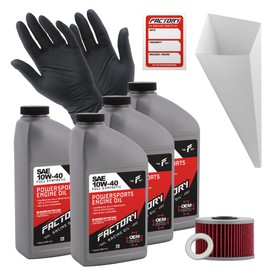Factory Racing Parts Oil Change Kit compatible with Honda TRX520FA Fourtrax Foreman DCT EPS – Includes 4 Quarts of 10W-40 Full Synthetic Oil, 1 Filter, 1 Crush Washer, 1 Funnel, 1 Oil Change Sticker