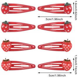 Mabor 8Pcs Strawberry Hair Clip Red Metal Snap Fruit Hair Clips Hair Barrettes Cute Strawberry Hair Accessories for Girls Toddlers Kids Teens Gifts