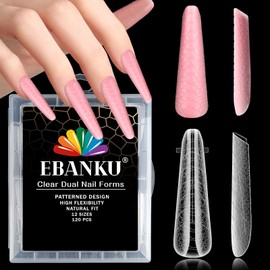 EBANKU 120PCS Clear Coffin Dual Nail System Form Mold 3D Relief Design Acrylic Nail Extension Tips Nail Art Manicure Tools