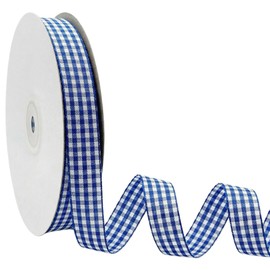 LYZXMLBL Royal Blue White Gingham Ribbon 5/8inx50Yd Woven Edge Gift Wrap