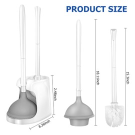 2Pack 2 in 1 Toilet Brush and Plunger Set, Extended Handle Plunger,Toilet Bowl Brush Plunger Set,Clean Gloves,Cleaning Tools,Cleaning Brush,Cleaning Supplies,Toilet Brush Plunger Combo (White)